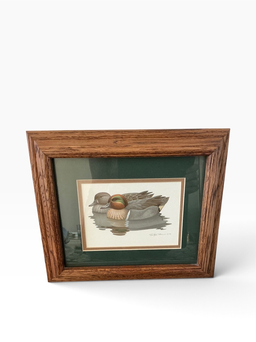 1981 framed duck print by Richard Sloan oak wood framed painting